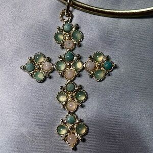 Semiprecious gemstone cross pendant with collar necklace 18k vermeil gold
